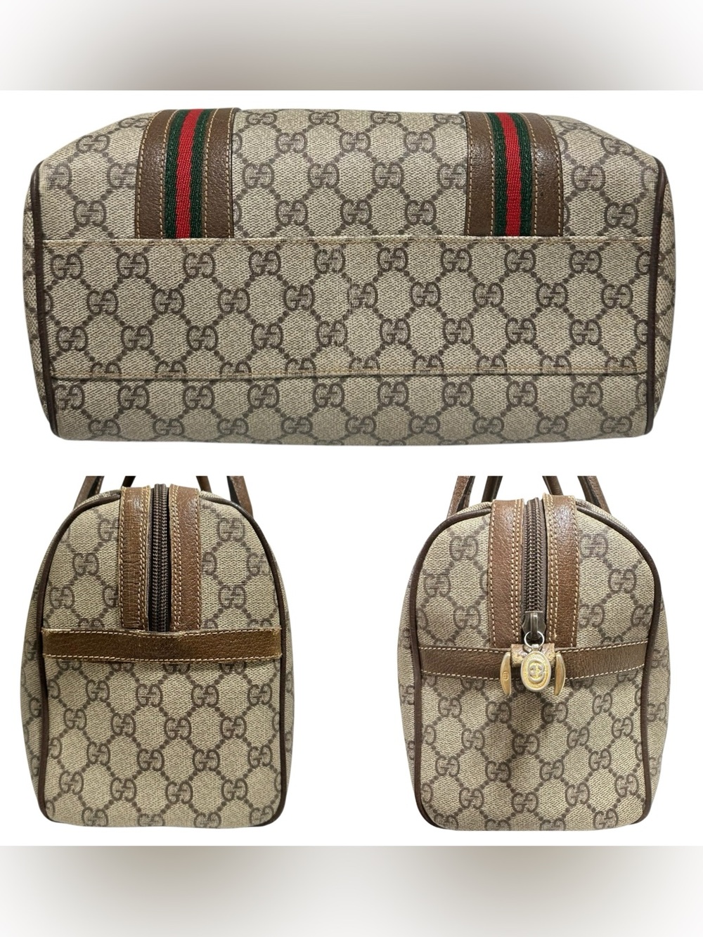Gucci GG Supreme Web Canvas & Leather Sherry Stripe Boston Two Way Bag - Picture 4 of 16